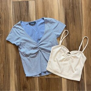 Brandy Melville Ruched Floral Tee + American Eagle Keyhole Crop Top Bundle –XS/S